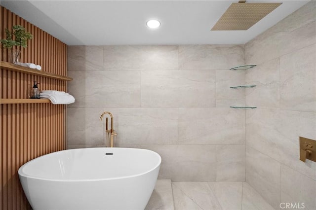 22621 Ridge Line Rd, Diamond Bar, CA 91765 - full bathroom with a freestanding bath, a tile shower, and recessed lighting
