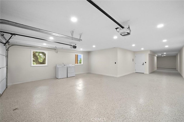 22621 Ridge Line Rd, Diamond Bar, CA 91765 - garage with washing machine and dryer, a garage door opener, recessed lighting, and baseboards