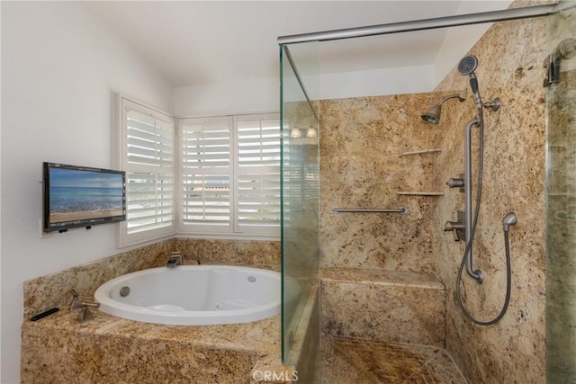 1550 Jameson Ct, Riverside, CA 92507 - bathroom with a jetted tub and a tile shower