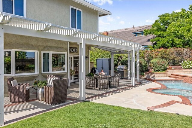 21035 Timber Ridge Rd, Yorba Linda, CA 92886 - view of patio featuring a pergola, a pool with connected hot tub, and area for grilling