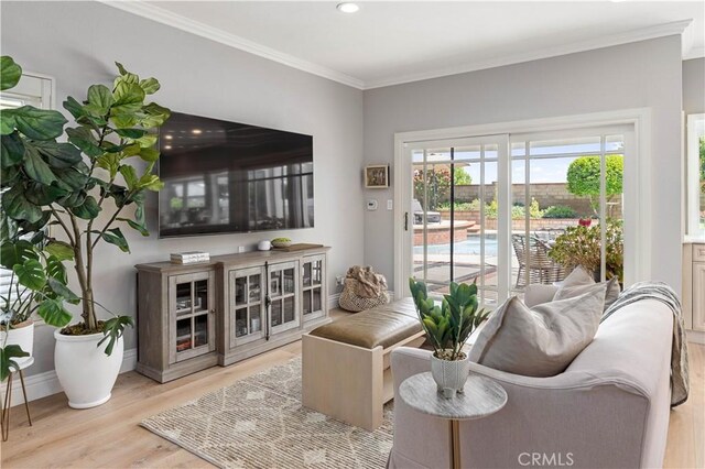21035 Timber Ridge Rd, Yorba Linda, CA 92886 - living area with ornamental molding, wood finished floors, and recessed lighting