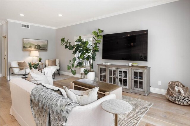 21035 Timber Ridge Rd, Yorba Linda, CA 92886 - living area featuring crown molding, wood finished floors, and recessed lighting