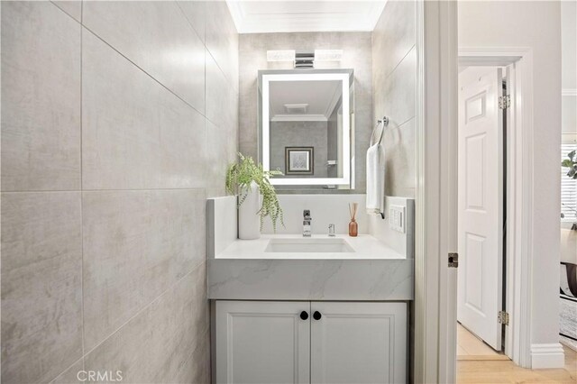 21035 Timber Ridge Rd, Yorba Linda, CA 92886 - bathroom featuring vanity and ornamental molding