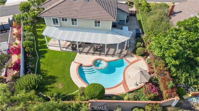 21035 Timber Ridge Rd, Yorba Linda, CA 92886 - aerial view of property and surrounding area featuring a pool area