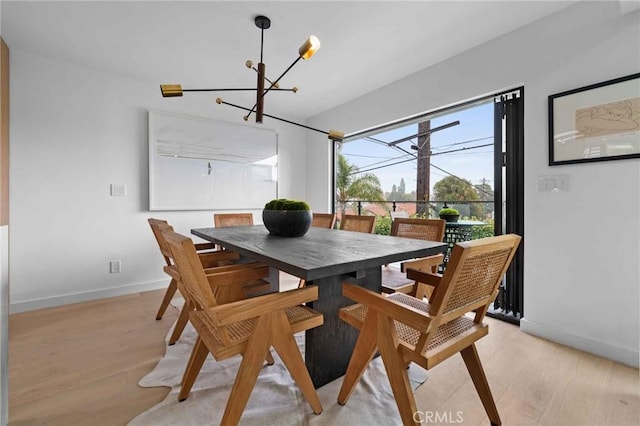 2416 Palm Ave, Manhattan Beach, CA 90266 - dining room featuring light wood-type flooring, a chandelier, and baseboards
