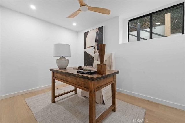 2416 Palm Ave, Manhattan Beach, CA 90266 - office area with baseboards, a ceiling fan, wood finished floors, and recessed lighting