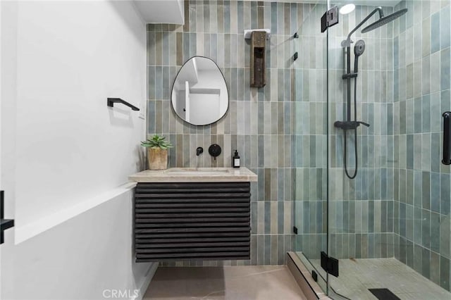 2416 Palm Ave, Manhattan Beach, CA 90266 - full bathroom featuring a shower stall, vanity, and tile patterned floors