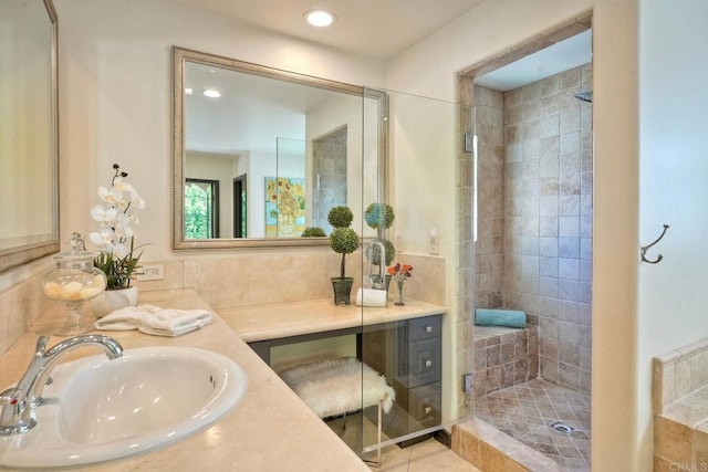 3518 Camino Cereza, Carlsbad, CA 92009 - bathroom featuring vanity, a shower stall, and recessed lighting