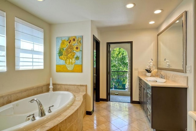 3518 Camino Cereza, Carlsbad, CA 92009 - bathroom featuring a bath, vanity, tile patterned flooring, and recessed lighting