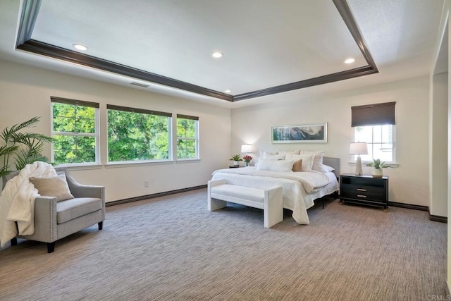 3518 Camino Cereza, Carlsbad, CA 92009 - carpeted bedroom featuring a raised ceiling, recessed lighting, and crown molding