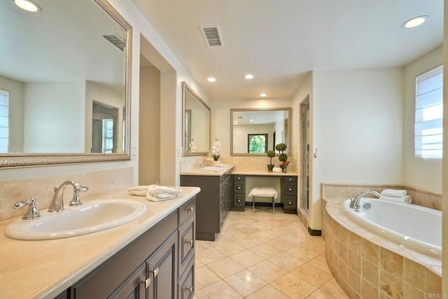 3518 Camino Cereza, Carlsbad, CA 92009 - full bath featuring tile patterned floors, a bath, two vanities, and recessed lighting