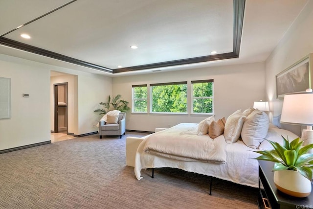 3518 Camino Cereza, Carlsbad, CA 92009 - carpeted bedroom with a raised ceiling, recessed lighting, and crown molding