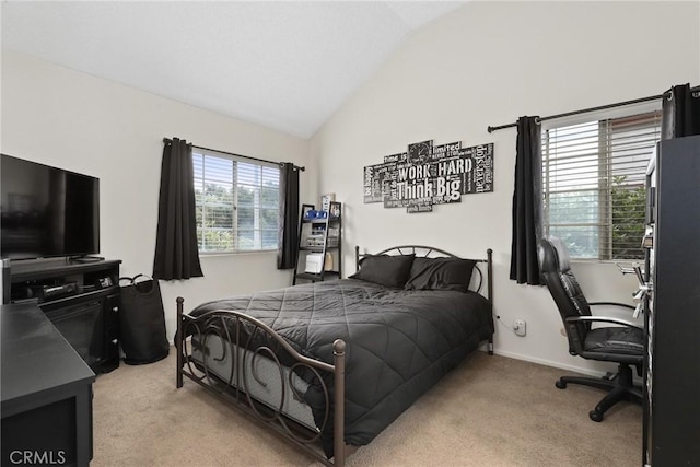 25520 Dodge Ave Unit A, Harbor City, CA 90710 - bedroom featuring vaulted ceiling, light colored carpet, baseboards, and a desk
