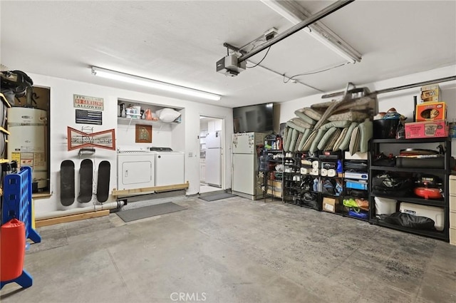 25520 Dodge Ave Unit A, Harbor City, CA 90710 - garage featuring freestanding refrigerator, independent washer and dryer, strapped water heater, and a garage door opener