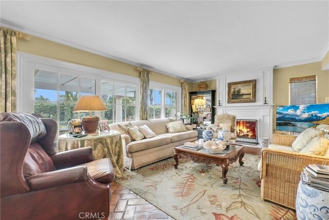 6232 E Shenandoah Ave, Orange, CA 92867 - living area with a fireplace and crown molding