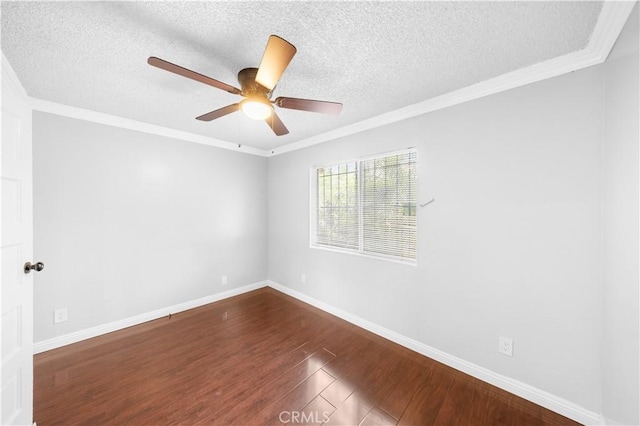 157 E 70th St, Los Angeles, CA 90003 - unfurnished room featuring dark wood-style flooring, a ceiling fan, crown molding, baseboards, and a textured ceiling