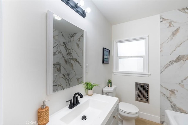 12563 3rd St, Yucaipa, CA 92399 - full bathroom featuring vanity, a marble finish shower, a tub, and toilet