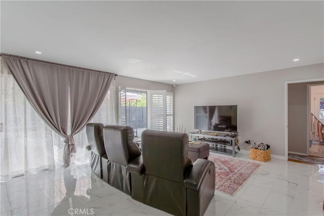 2546 Northmoor Dr, Corona, CA 92882 - living room featuring light marble finish flooring, recessed lighting, and baseboards
