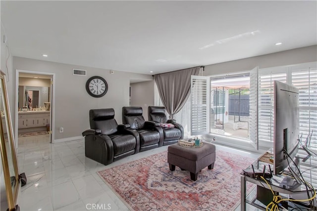 2546 Northmoor Dr, Corona, CA 92882 - cinema with baseboards, recessed lighting, and light marble finish flooring