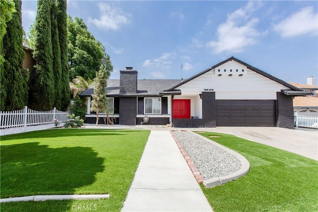 2546 Northmoor Dr, Corona, CA 92882 - ranch-style home with brick siding, a garage, a chimney, and driveway