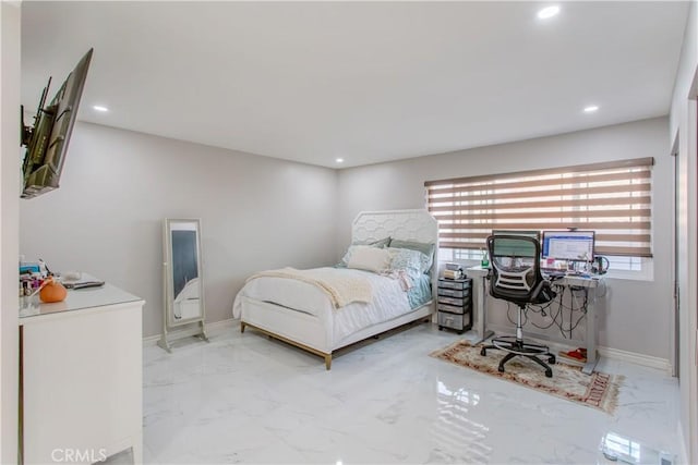 2546 Northmoor Dr, Corona, CA 92882 - bedroom featuring marble finish flooring, a desk, recessed lighting, and baseboards