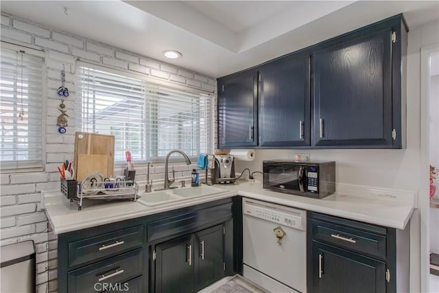 2546 Northmoor Dr, Corona, CA 92882 - kitchen with dishwasher, a sink, black microwave, and healthy amount of natural light