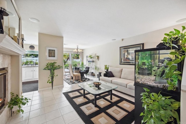 6839 Caminito Sueno, Carlsbad, CA 92009 - living area featuring a chandelier, light tile patterned floors, and baseboards