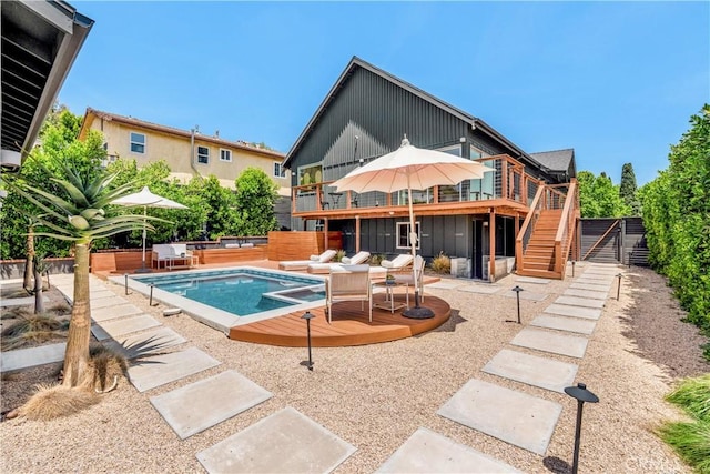 2240 Ewing St, Los Angeles, CA 90039 - view of swimming pool with a wooden deck, stairway, and a patio area