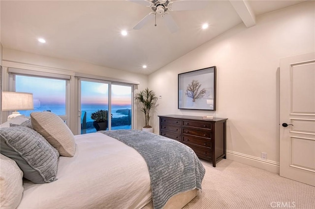 1155 Katella St, Laguna Beach, CA 92651 - bedroom featuring access to outside, light colored carpet, recessed lighting, baseboards, and ceiling fan