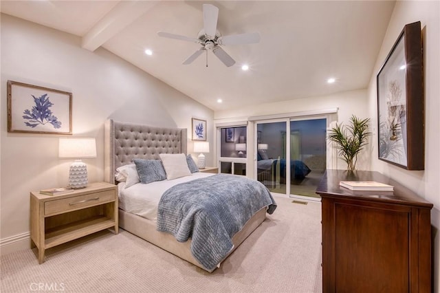 1155 Katella St, Laguna Beach, CA 92651 - bedroom featuring light carpet, recessed lighting, access to exterior, and a ceiling fan