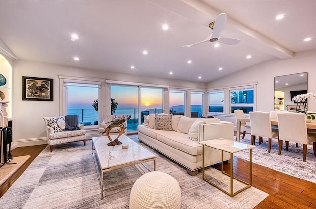 1155 Katella St, Laguna Beach, CA 92651 - living area with wood finished floors, recessed lighting, ceiling fan, and baseboards