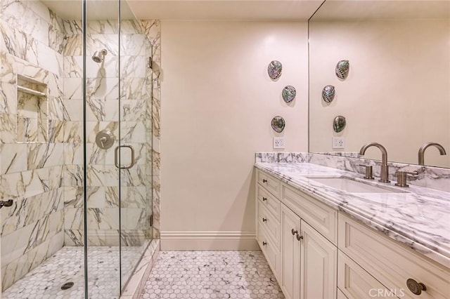 1155 Katella St, Laguna Beach, CA 92651 - full bath featuring a shower stall, vanity, tile patterned flooring, and baseboards