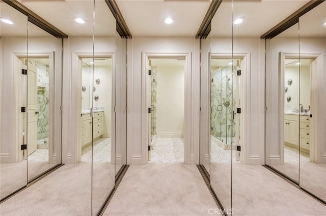 1155 Katella St, Laguna Beach, CA 92651 - corridor featuring carpet, recessed lighting, and a sink