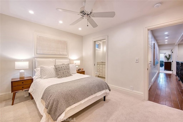1155 Katella St, Laguna Beach, CA 92651 - bedroom with baseboards, recessed lighting, connected bathroom, and ceiling fan