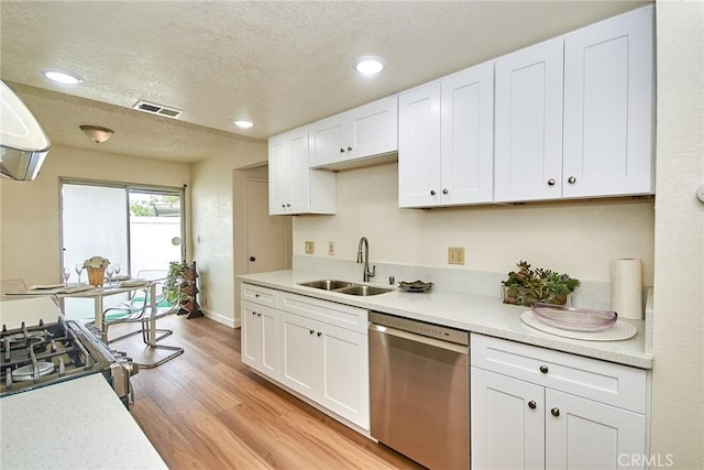 4838 Elrovia Ave Unit E, El Monte, CA 91732 - kitchen with dishwasher, a sink, light wood-style floors, light countertops, and a textured ceiling