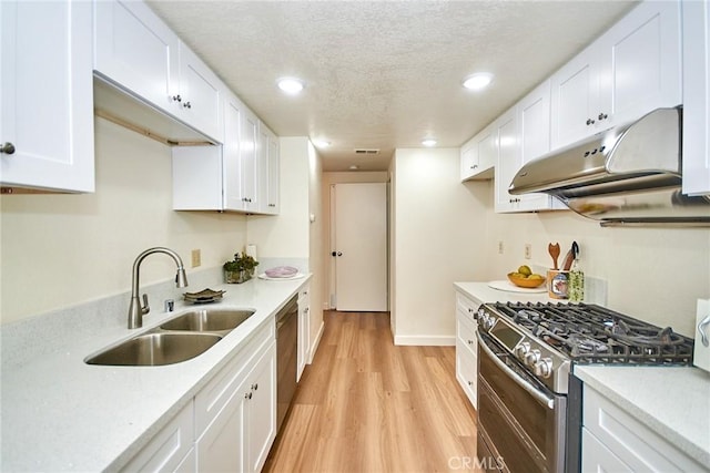 4838 Elrovia Ave Unit E, El Monte, CA 91732 - kitchen featuring appliances with stainless steel finishes, a sink, under cabinet range hood, light countertops, and white cabinets