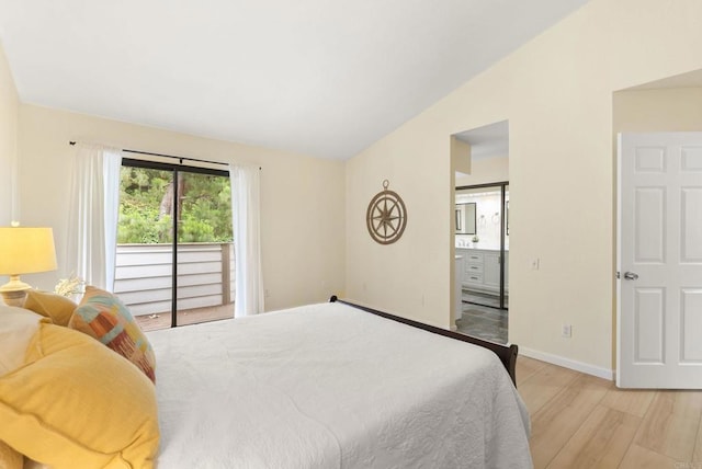 4535 Chateau Dr, San Diego, CA 92117 - bedroom featuring light wood finished floors, access to exterior, connected bathroom, and baseboards