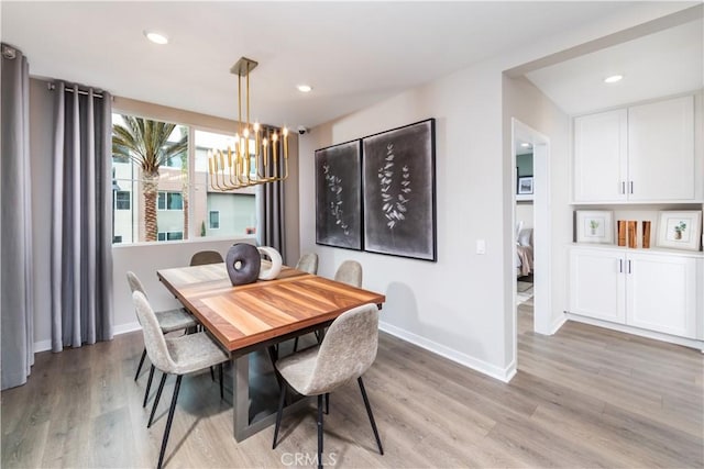 980 N Tangent Privado Unit 201, Ontario, CA 91764 - dining room featuring a chandelier, light wood-style flooring, baseboards, and recessed lighting