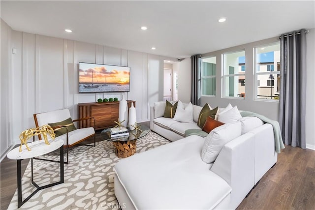 980 N Tangent Privado Unit 201, Ontario, CA 91764 - living area featuring wood finished floors, recessed lighting, and a decorative wall
