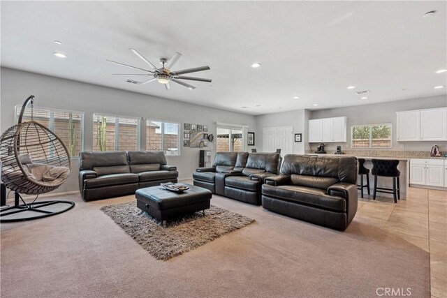 42667 Gazapo Ct, Indio, CA 92203 - living area featuring recessed lighting, a ceiling fan, and light carpet