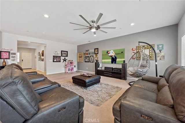 42667 Gazapo Ct, Indio, CA 92203 - living area with ceiling fan, carpet, recessed lighting, and baseboards