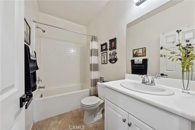 42667 Gazapo Ct, Indio, CA 92203 - bathroom featuring shower / tub combo, vanity, toilet, and tile patterned floors