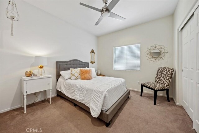 42667 Gazapo Ct, Indio, CA 92203 - bedroom featuring carpet, a closet, baseboards, and ceiling fan