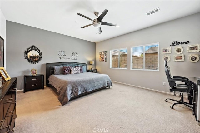 42667 Gazapo Ct, Indio, CA 92203 - bedroom with carpet floors, baseboards, an office area, and ceiling fan