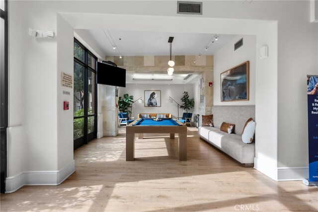 24585 Town Center Dr Unit 4308, Valencia, CA 91355 - recreation room featuring pool table, track lighting, light wood finished floors, and baseboards