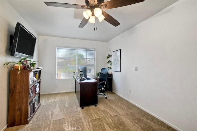 143 Brisas St, Oceanside, CA 92058 - home office featuring baseboards, light carpet, and a ceiling fan