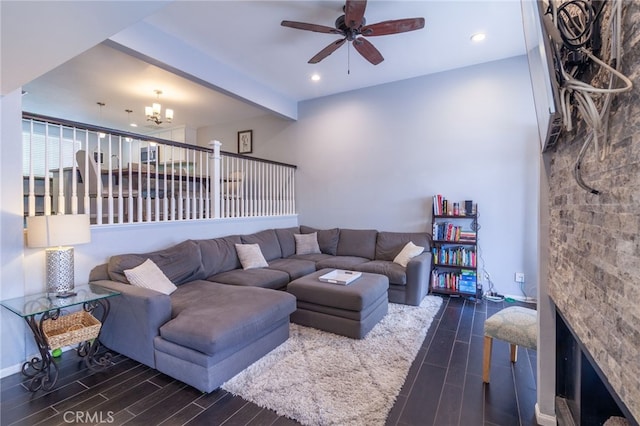 4357 W Sarah St Unit 26, Burbank, CA 91505 - living room with wood finished floors, a ceiling fan, and recessed lighting