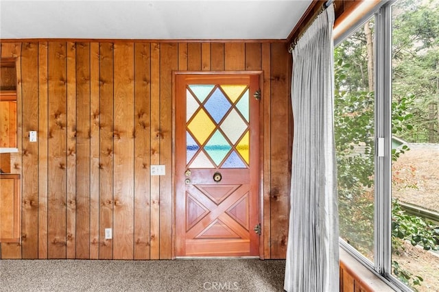26972 State Highway 189, Blue Jay, CA 92317 - entryway featuring wood walls and carpet floors