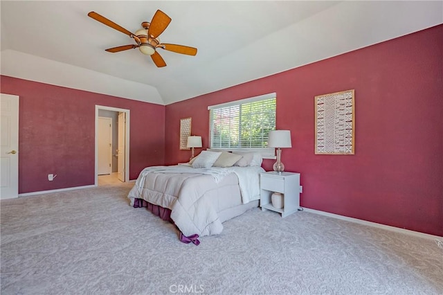 625 Redwing Dr, Merced, CA 95340 - carpeted bedroom featuring lofted ceiling, baseboards, and ceiling fan