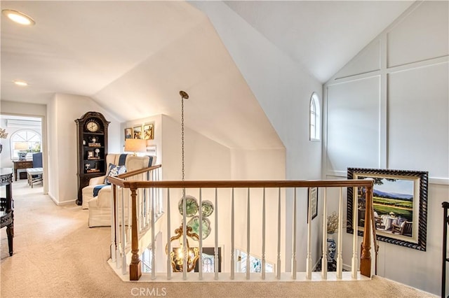 25536 Rue Terrase Unit 17, Laguna Niguel, CA 92677 - hall with vaulted ceiling, carpet floors, and recessed lighting
